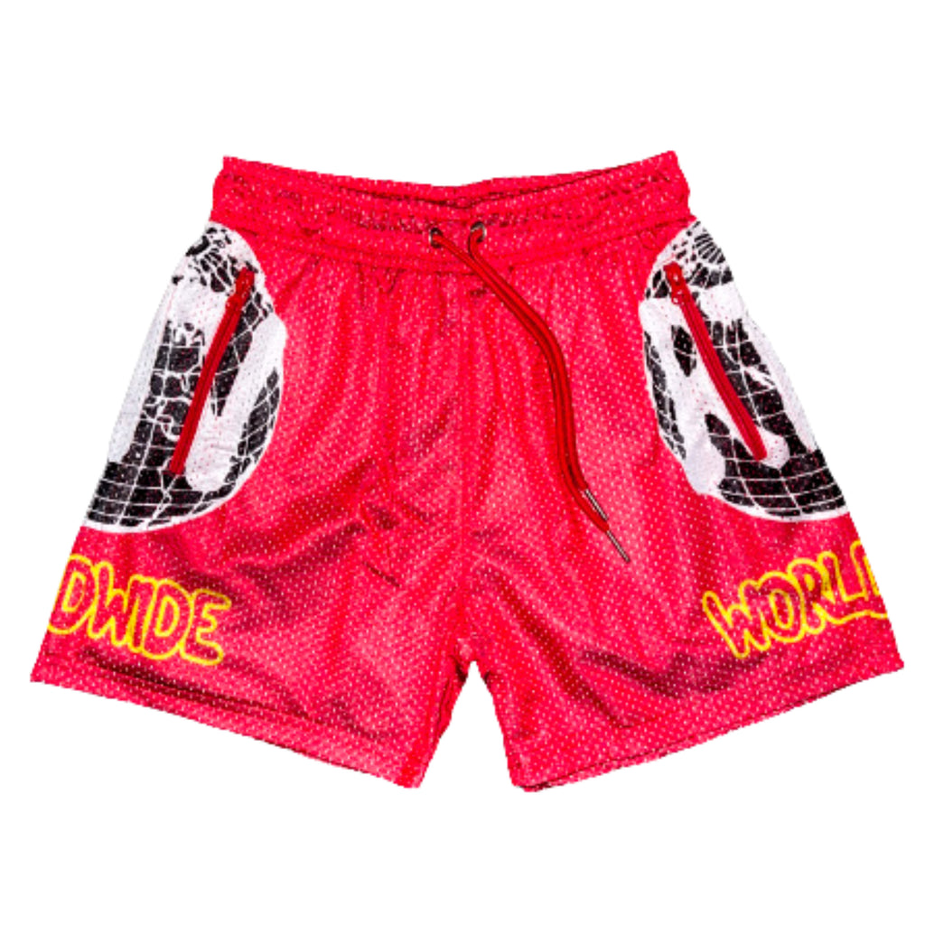 RED "ROBUSTVISIONS WORLDWIDE" SHORTS